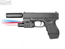 BB пистолет 18см с глушителем, фонариком и лазерным прицелом на бат. в кор.